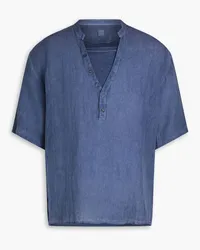 120% Lino Jersey-paneled slub linen Henley shirt - Blue Blue