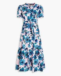 Diane von Furstenberg Frankie tiered floral-print stretch-cotton poplin midi dress - Blue Blue