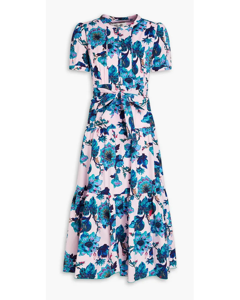 Diane von Furstenberg Frankie tiered floral-print stretch-cotton poplin midi dress - Blue Blue