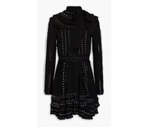 Ruffled embellished silk-crepe mini dress - Black