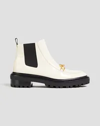 Tory Burch Jessa embellished patent-leather Chelsea boots - White White