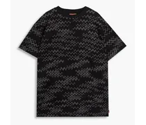 Crochet-knit cotton-blend T-shirt - Black