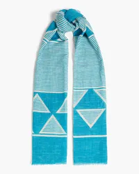 Valentino Garavani Printed cotton and linen-blend gauze scarf - Blue Blue