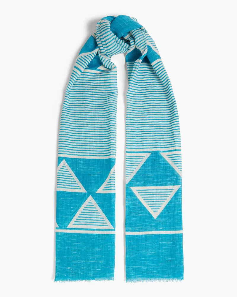 Valentino Garavani Printed cotton and linen-blend gauze scarf - Blue Blue