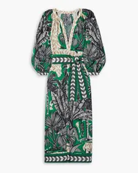 Johanna Ortiz Quiet Solitude belted floral-print cotton midi dress - Green Green