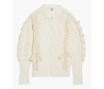 Jesse bow-embellished cable-knit merino wool cardigan - White