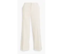 Cropped cotton-blend twill wide-leg pants - Neutral