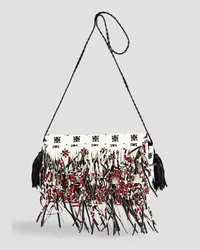 RED Valentino Fringed printed leather shoulder bag - White White