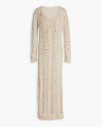 Brunello Cucinelli Sequin-embellished open-knit cashmere-blend midi dress - Neutral Neutral