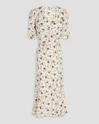 Veronica Beard Mika gathered floral-print silk-blend midi dress - White White