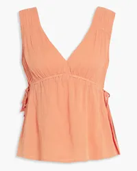 Joie Lytle gathered crinkled cotton-gauze top - Orange Orange