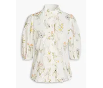 Ruffled floral-print cotton blouse - White