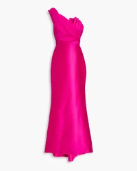 Badgley Mischka One-shoulder ruffled twill gown - Pink Pink