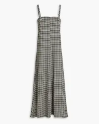 Ganni Cutout checked seersucker maxi slip dress - Black Black