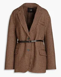 Maje Belted houndstooth wool-blend blazer - Brown Brown