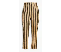 Striped cotton-blend twill slim-leg pants - Neutral