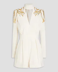 Zuhair Murad Pleated embellished cady playsuit - White White