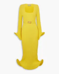 Rowen Rose Waves belted ribbed cotton midi dress - Yellow Yellow