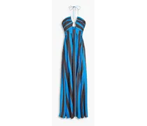 Macaela striped silk-crepe halterneck maxi dress - Blue