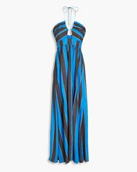 Rebecca Vallance Macaela striped silk-crepe halterneck maxi dress - Blue Blue