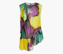 Printed tie-dyed cotton-voile top - Yellow