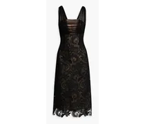 Tulle-paneled corded lace midi dress - Black