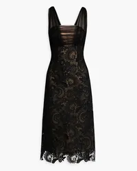 Oscar de la Renta Tulle-paneled corded lace midi dress - Black Black