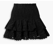 Noa ruffled shirred broderie anglaise cotton-blend mini skirt - Black