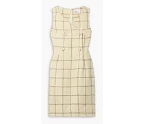 Double-breasted checked linen-blend canvas dress - Neutral