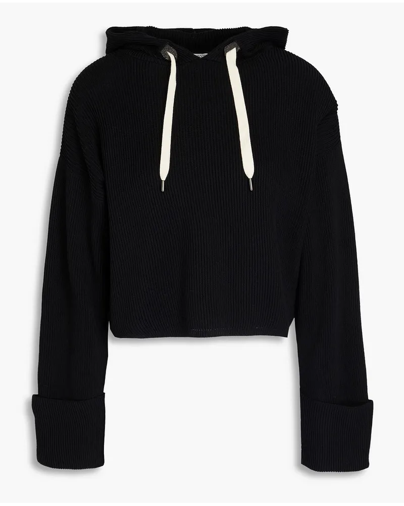 Brunello Cucinelli Cropped ribbed cotton hoodie - Black Black