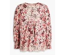 Gathered floral-print cotton top - Pink