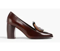 Embellished burnished leather loafers - Brown