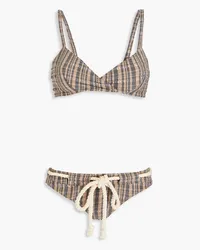 Lisa Marie Fernandez Striped stretch-seersucker triangle bikini - Neutral Neutral