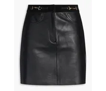 Suede-trimmed leather mini skirt - Black