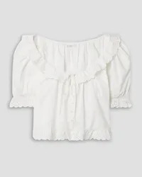 DÔEN Lazuli broderie anglaise-trimmed organic cotton-poplin pajama top - White White