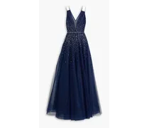 Crystal-embellished glittered tulle gown - Blue