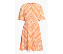Gathered printed silk-crepe mini dress - Orange