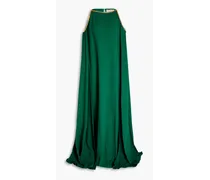 Chain-embellished silk-crepe gown - Green
