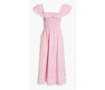 Ruffled printed twill midi dress - Pink