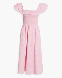 Olivia Rubin Ruffled printed twill midi dress - Pink Pink