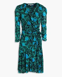 Diane von Furstenberg Paloma ruffled floral-print stretch-mesh mini dress - Blue Blue