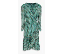 Paloma ruffled floral-print stretch-mesh mini dress - Blue
