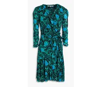 Paloma ruffled floral-print stretch-mesh mini dress - Blue