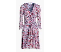 Paloma ruffled floral-print stretch-mesh mini wrap dress - Blue