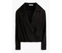 Wrap-effect satin-jacquard blouse - Black