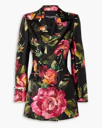 Dolce & Gabbana Double-breasted satin-trimmed floral-print silk blazer - Black Black