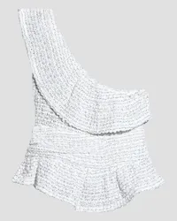 IRO Charbie one-shoulder ruffled metallic bouclé-tweed top - White White