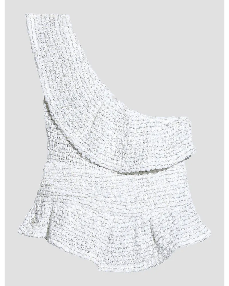 IRO Charbie one-shoulder ruffled metallic bouclé-tweed top - White White