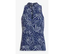 Maraloma twist-front printed cotton-voile top - Blue