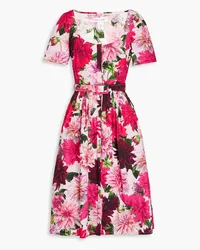 Oscar de la Renta Belted pleated floral-print cotton-poplin shirt dress - Pink Pink